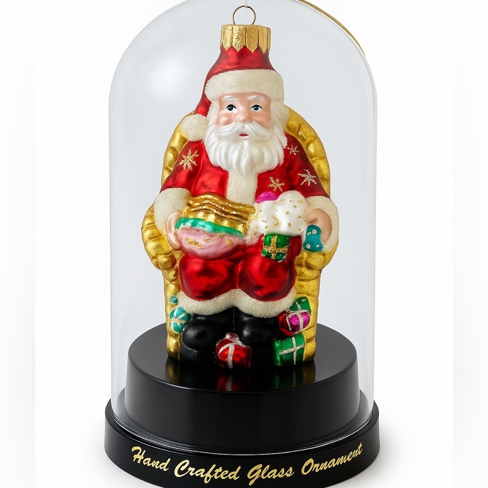 Hand Blown Glass Santa Throne Ornament 5” Large Vintage Style NIB Case